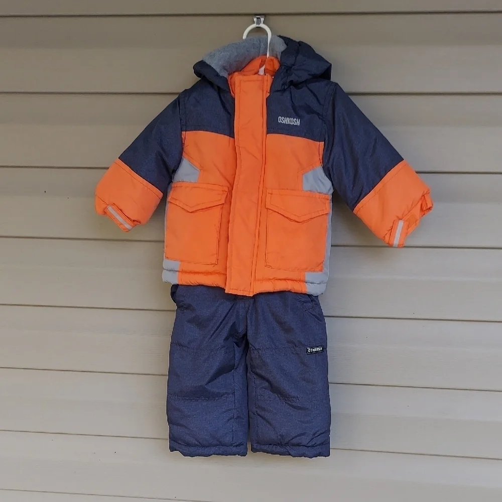 NWOT OshKosh B'gosh Orange and Blue Winter Snowsuit Coat and Bibs 12 Months